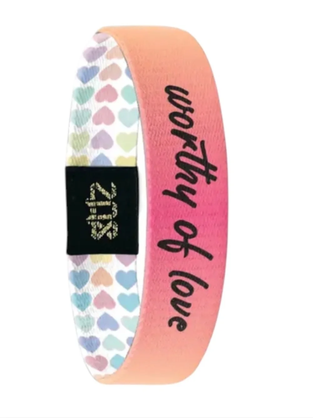 Zox “Worthy of Love” Bracelet Medium #2977 Heart Print Affirmation Band